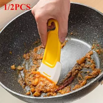 Чистящий силиконовый шпатель для плоской кастрюли, мягкий скребок для чистки дна, термостойкие инструменты для чистки посуды 1PCS жёлтый