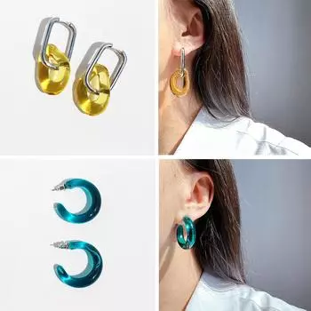 Чистые и прозрачные синие глазурованные серьги в форме буквы С, модные серьги-гвоздики с геометрическим узором и цепочкой 191-1