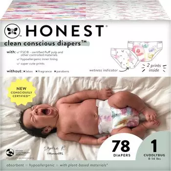 Чистые подгузники Honest Company и экологичные подгузники Rose Blossom TutuCute Club Box Размер 1 78 шт. На растительной основе + (8-14 фунтов)
