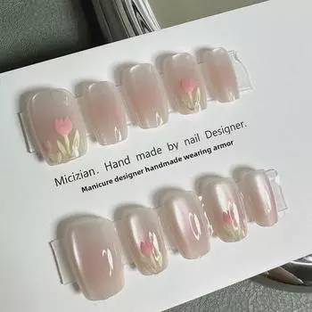 Чистые полоски для дизайна ногтей ручной работы из миндаля – 10 съемных накладных ногтей
