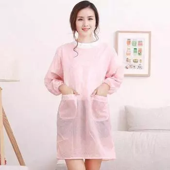 Чистые продукты, женский водонепроницаемый фартук с длинным рукавом с цветочным принтом, кухонный фартук для выпечки, рабочий халат розовый