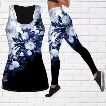 Чистый белый цветочный принт, наряд для йоги для женщин, модные леггинсы для тренировок, спортивные повседневные штаны для фитнеса и йоги 3XL синий