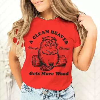 Чистый бобер всегда получает больше древесного принта женская футболка с коротким рукавом одежда летняя мода футболки XS