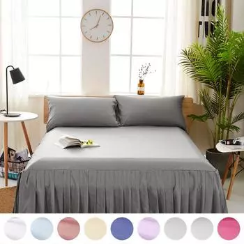 Чистый цвет, эластичная юбка с рюшами, юбка для кровати, домашний отель, спальня, боковые украшения для кровати, защитное постельное белье, съемная юбка для кровати (Без наволочки) 99*190cm белый
