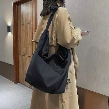 Чистый цвет нейлоновые большие сумки-тоуты для женщин новые сумки для покупок через плечо водонепроницаемые тканевые сумки простые модные хобо Large(Max Length>50cm) чёрный