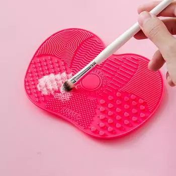 Чистый цвет, силиконовая чистящая подушечка для яблока с присоской, противоскользящая маленькая косметическая кисточка для макияжа, чистящая подушечка для макияжа