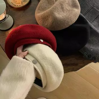 Чистый цвет восьмиугольная шляпа британский стиль ретро шляпа художника повседневный шерстяной берет для девочки хаки