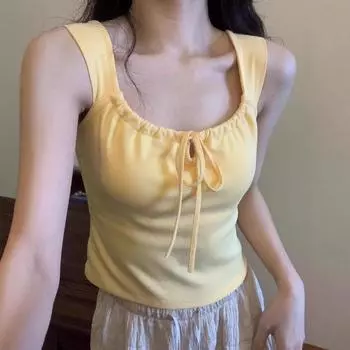 Чистый дизайн ветра, шнуровка без рукавов, жилет женский летний с накладкой на груди, наружная одежда с коротким милым и пряным красивым верхом сзади One size