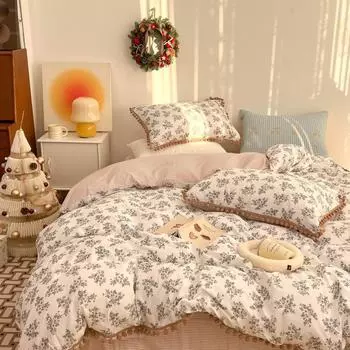 Чистый хлопок 100 шариков из чистой ваты в цветочном стиле, маленькие свежие простыни, стильное постельное белье, комплект из четырех предметов с девчачьим сердцем 1.2m bed sheet model-3PCS