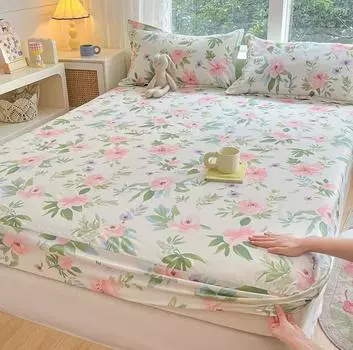 Чистый хлопок эластичная простыня на резинке + 2 наволочки простыня для дома и отеля с цветочным принтом детский и женский чехол для матраса защитный чехол 120cmx200cmx30cm