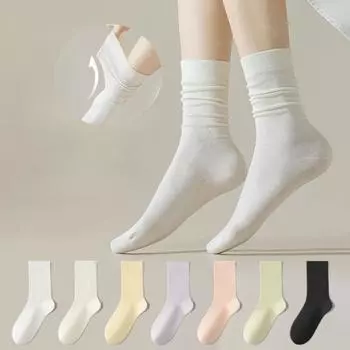 Чистый хлопок, дышащие, впитывающие пот, осенние и зимние носки без ворса, хлопковые носки, носки средней длины для женщин One size чёрный