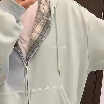 Чистый хлопок, флис, клетчатый, сращивающийся, флисовый свитер с капюшоном, женская новая студенческая куртка с вышитыми буквами на молнии M мятный зеленый