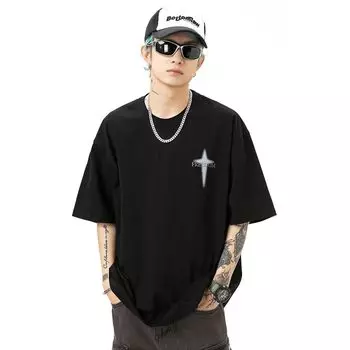 Чистый хлопок короткий рукав большой модный летний топ A8187 [FEISEDY] мужская футболка