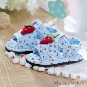 Чистый хлопок, мультяжная ткань, детские 1-3-6 лет, для малышей, мягкая подошва, нескользящие, бесшумные, домашние тапочки для помещения Strawberry Blue Small size 18 (inner length 14cm)