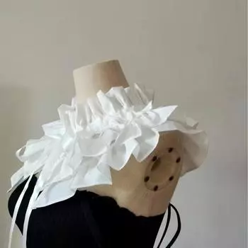 Чистый хлопок, плиссированный, с листом лотоса, регулируемый воротник, женский, французский воротник-стойка, плиссированный, многофункциональный, накладной воротник, общая длина 75 см белый