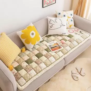 Чистый хлопок простой диванный коврик ретро клетчатый цветочный узор диванная подушка четыре сезона универсальный противоскользящий утолщенный диванный чехол 50x50cm 1pcs