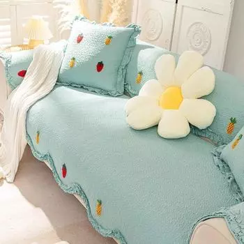 Чистый хлопок, розовая подушка для дивана, наволочка с волнистым краем, противоскользящий чехол для дивана, чехол для дивана для гостиной, универсальные круглый год 70x70cm 1pcs