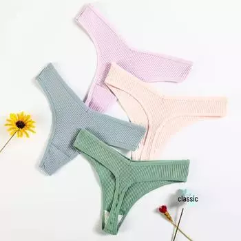 Чистый хлопок сексуальное женское однотонное нижнее белье стринги M средний синий