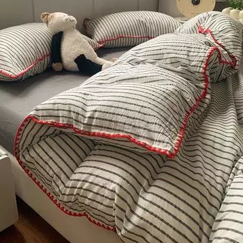 Чистый хлопок, стираный хлопковый комплект из четырех предметов, хлопковое простое постельное белье, пододеяльник, односпальная кровать, комплект из трех предметов 1.2m bed
