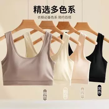 Чистый хлопок удобный без стального кольца спортивный жилет бюстгальтер фиксированная чашка с накладкой на грудь женский летний сбор красивый обхват груди сзади F (85-60kg recommended) чёрный