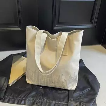 Чистый холст застежка-молния Милая сумка-тоут Простая модная сумка Мягкая модная трендовая сумка через плечо коричневый