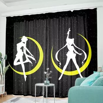 Чистый красный современный простой полностью затемняющий занавес Ins спальня мультфильм красавица луна черный высокая затемняющая драпировка люверсы горячая распродажа занавес W55 X H120cm X 2&HOOK