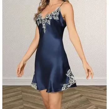 Чистый шелк кружева разрез по подолу ночная рубашка платье-комбинация короткая ночная рубашка сексуальная кружевная отделка пижамы ночные рубашки шелковая сорочка свадебные ночные рубашки M