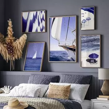 Чистый синий океан, белый песок, пляж, парусник, спасательный круг, настенный художественный принт, декор для гостиной, постеры, скандинавский холст, картины A4 21X30cm No Framed
