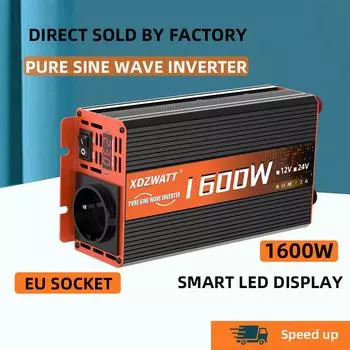 Чистый синусоидальный инвертор постоянного тока 12 В в переменный ток 220 В 60 Гц розетка ЕС 1600 Вт светодиодный вольтметр преобразователь трансформатор