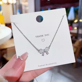 Чистый темперамент модные аксессуары женские маленькие свежие высокие чувства ключица опаловый бант ожерелье серебряный