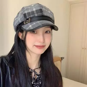 Чистый темперамент ~ Новый берет из искусственной кожи в клетку на осень и зиму для женщин в Корейском стиле в стиле ретро, универсальная маленькая восьмиугольная шляпа M56-58cm