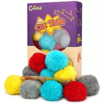 Chiwava 24 шт. пушистая игрушка для кошек, шарики с кошачьей мятой, мягкие шарики для отслеживания активности котенка, тихие игры, разные цвета 4,5 см