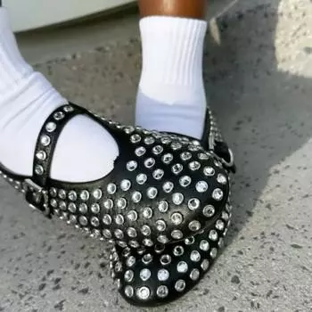 CHMURY Черные Белые Балетки со Стразами для Женщин Балетки Кожаные Красные Синие Мэри Джейн 42 белый