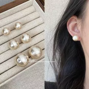 Chocho/Mona Same Style Pearl Stud Earrings French Style Retro Fancy Face-Showing Small Earrings Earrings Female 925 Silver Needle 12mm 925 silver needle (daily Work Clothing)