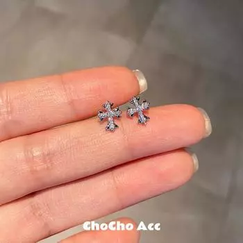 Chocho/Removal-Free before Sleep ~ Exquisite and Small Cross Stud Earrings Special-Interest Design Fancy Earring Ear Clip Women Silver 925 silver needle