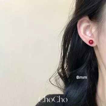 Chocho Retro Wine Red 925 Silver Pearl Earrings 8mm 925 silver needle