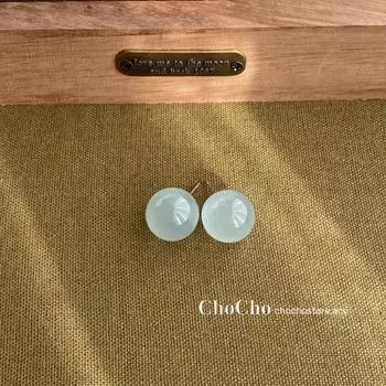 Chocho/Spring/Summer Color Jelly Stud Earrings Square and round Face Holiday Sweet Earring Ear Clip Easiest for Match Fancy Earrings Blue 925 silver needle