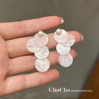 Chocho/Vacation Style Shell Pearl Long Earrings Summer Seaside Super Fairy Niche Style Design Sense Earrings Earrings 925 silver needle