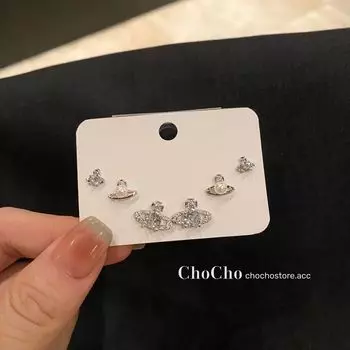 Chocho Zircon Pearl Stud Earrings Suit Fancy Easiest for Match Earrings Special-Interest Earrings Silver three pairs of Suit 925 silver needle