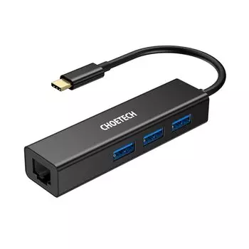 CHOETECH to RJ45 4in1 Hub Gigabit Ethernet High Speed LAN сетевой адаптер совместим с MacBook USB3.0 Type-C и т. д.. HUB-U02 серый
