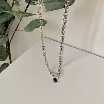 Чокер, черный квадратный кулон, женское ожерелье, ожерелье в корейском стиле, мужская цепочка на свитер, цепочка на ключицу