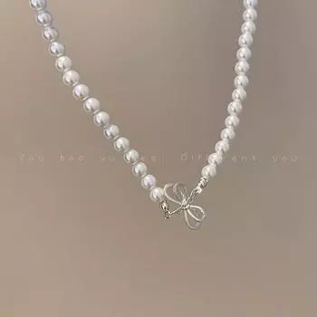 Choker Gentle Gold Pearl Necklace Female Bow Pearl Bows Necklace