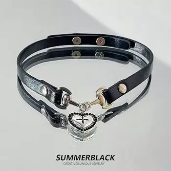 Чокер Милый Крутой Сексуальный Стиль Кожаный Женский Ошейник Black Heart leather collar