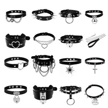 Чокер в стиле Харадзюку, сексуальное колье с замком в форме сердца, заклепки для ключей, черные готические колье в стиле панк, готическое колье-колье для женщин, хип-хоп, бондаж, косплей