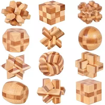 Chonor Brain Teasers IQ Test 3D деревянная головоломка игрушка набор из 12 головоломка-головоломка подарок для взрослых детей и