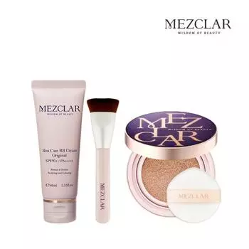 Выберите 1 оригинальный BB-крем Mezcla + чехол-кушон Mezcla Air Fit + оригинальный набор кистей, BB 40 мл + фиолетовый оттенок. 21 + Кисть, 1 набор
