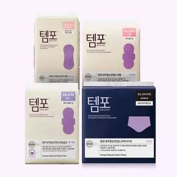 Выберите 1 из 3 гигиенических прокладок Tempo Natural Cotton (Подкладка/прокладка средней толщины, большая/для ночного ношения),Корейские женские товары Natural Pad Medium Slim 16P