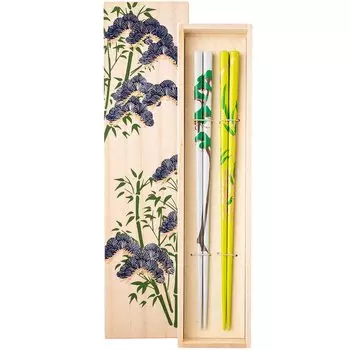 Chopsticks Dishwasher Safe Couple Chopsticks Natural Wood Pair Set 23cm Rimpa Rinpa Shochiku Green Yellow Green Made in Japan G-82006