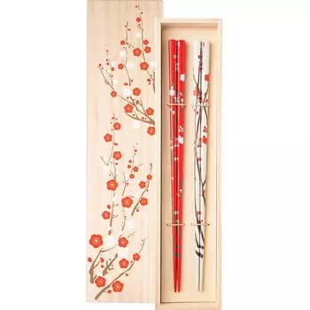 Chopsticks Dishwasher Safe Couple Chopsticks Natural Wood Pair Set 23cm Rimpa Rinpa Red and White Plum Red White Made in Japan G-82007