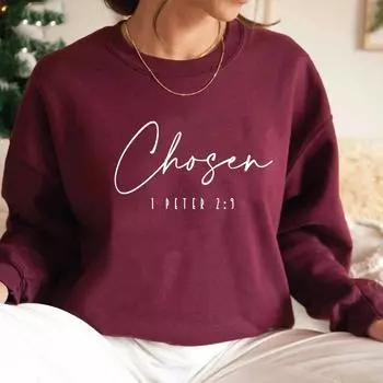 Избран 1 Петра 2:9 Толстовка Christian Apparel Женская Длинный Рукав Круглый Вырез Толстовки Религиозная Одежда Повседневная Толстовка С Капюшоном S чёрный